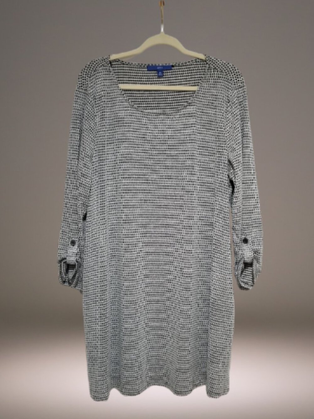 Apt 9 Womens XXL Black White Knit Tunic Dress Roll Tab Sleeves NWT